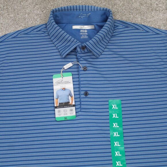 Greg Norman ML75 Polo Shirt NWT Mens XL Blue Striped Play Dry S/S Polyester - Picture 4 of 12